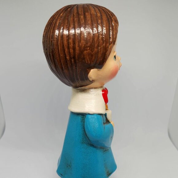 Vintage Christmas Chalk Ware Caroler Blue Smock Made in Japan New in Box - Picture 4 of 7